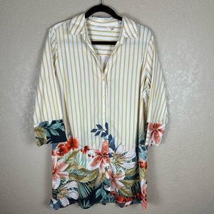 Soft Surroundings striped floral button down tunic